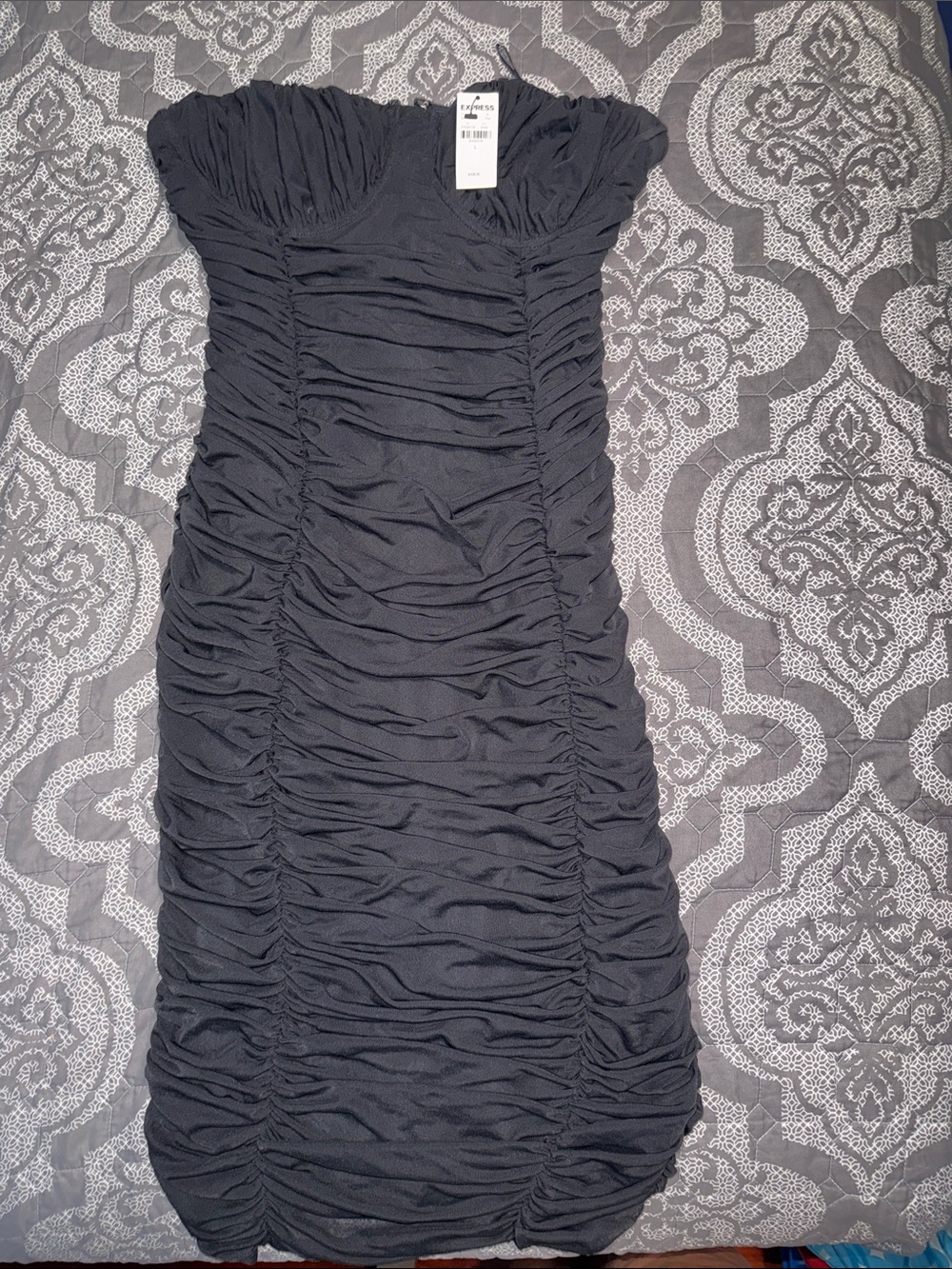 Express Strapless Ruched Black Dress
